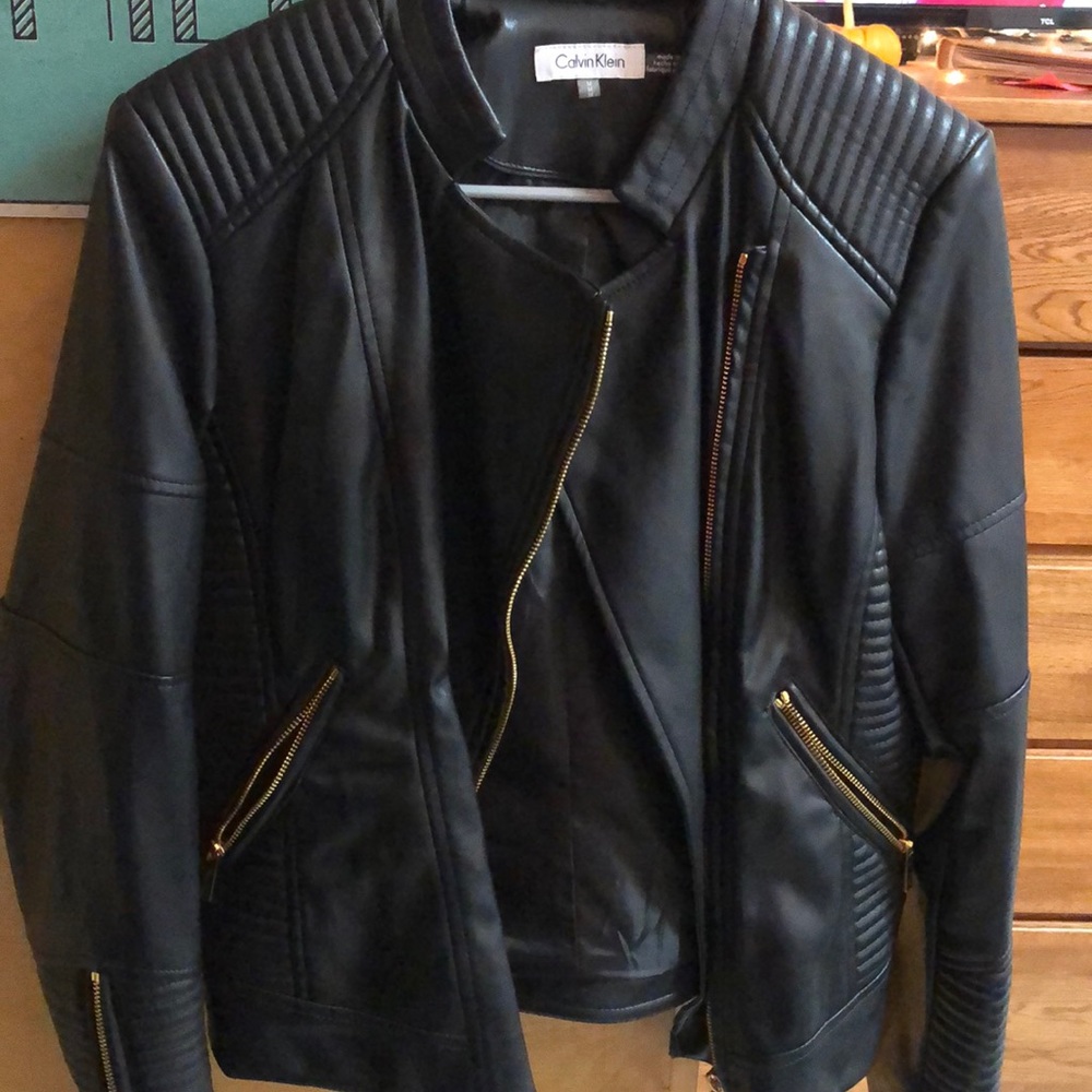 CALVIN KLEIN Leather Jacket Women’s Med Black Gold